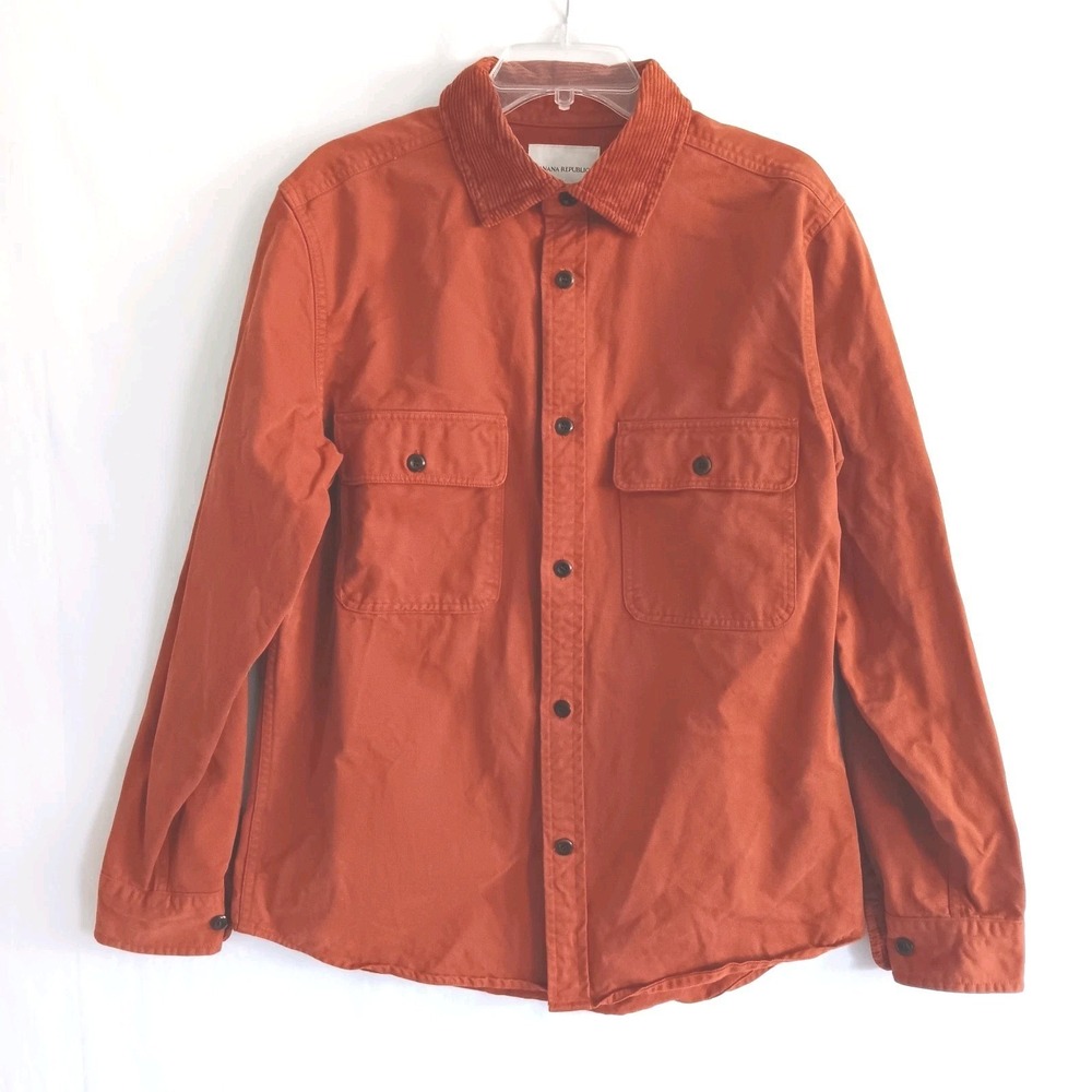 Banana Republic Shirt Mens M Orange Rust Twill Button Up Collared Pockets Casual